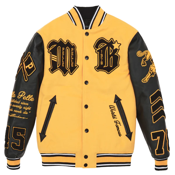 Men Pelle Pelle Varsity Yellow And Black Jacket, pellepelle.us