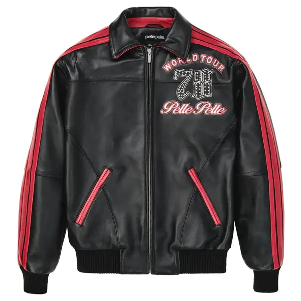 Men Pelle Pelle World Tour Plush Black And Red Jacket, pellepelle.us