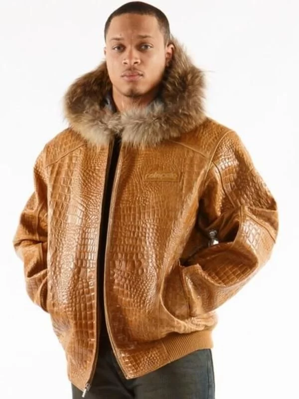 Pelle Pelle Tan Fur Croco Leather Jacket, pellepelle.us