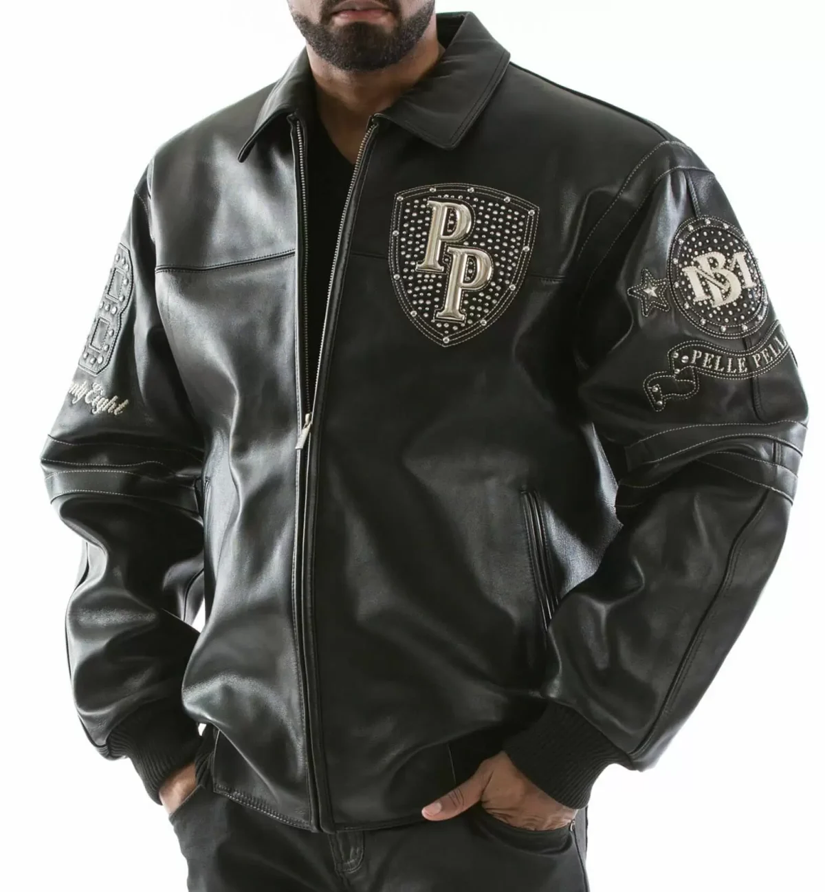 Pelle Pelle Black Encrusted Studded Leather Jacket, pellepelle.us