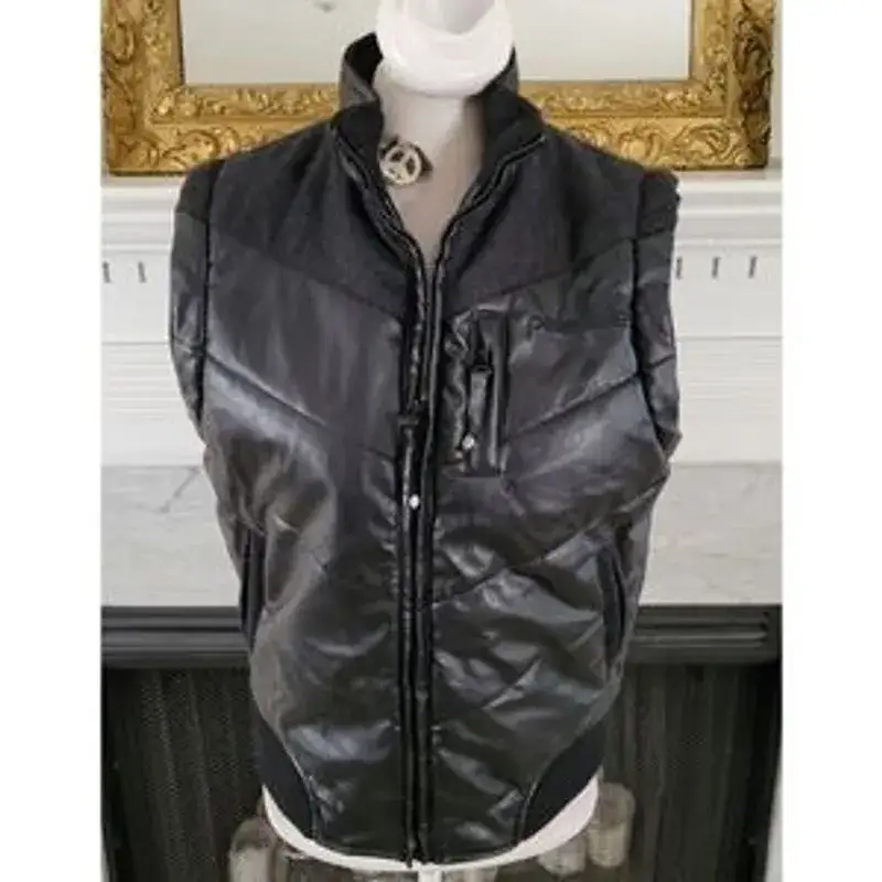 Pelle Pelle Black Faux Leather Puffer Vest, pellepelle.us