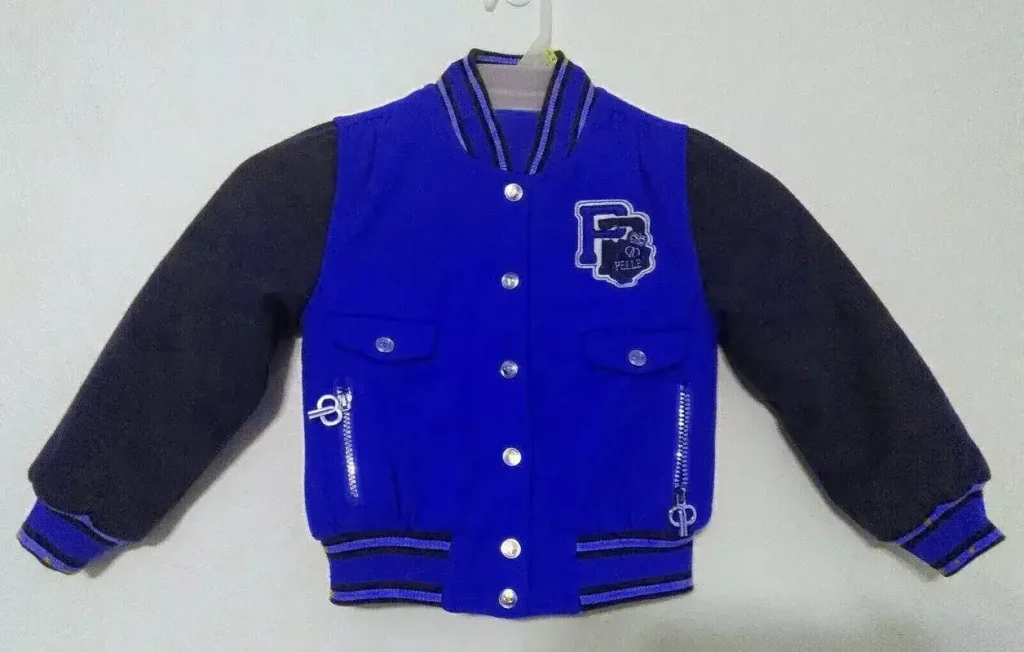 Pelle Pelle Kids Dark Blue Varsity Wool Jacket, pellepelle.us