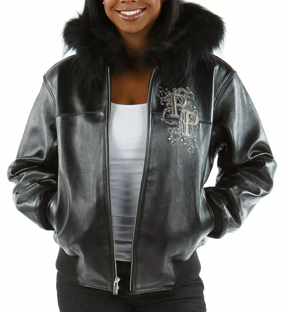 Pelle Pelle Black Shoulder Crest Fur Hood Leather Jacket, pellepelle.us