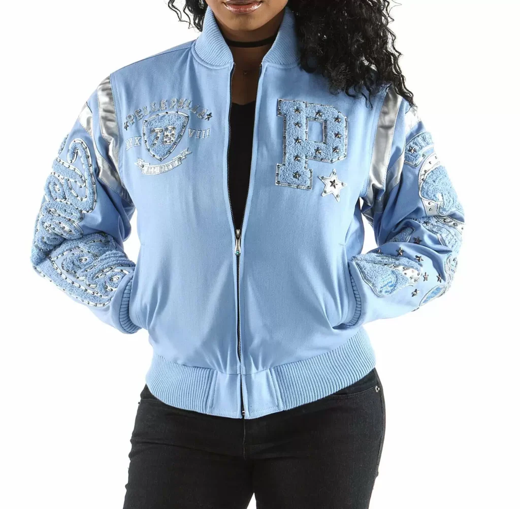 Pelle Pelle Blue Patches Varsity Jacket, pellepelle.us