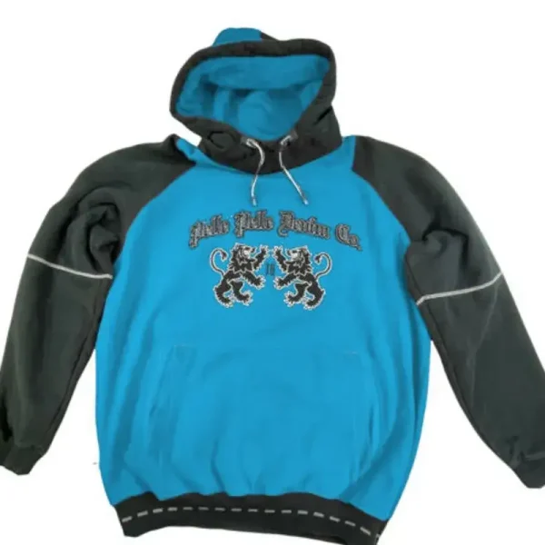 Pelle Pelle Denim Co Mens Blue Black Pullover Hoodie, pellepelle.us