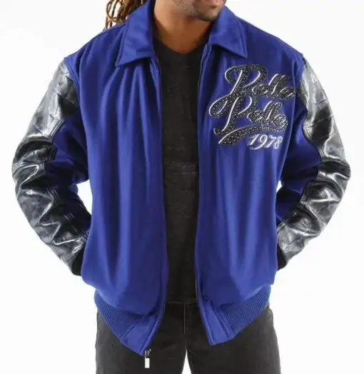 Pelle Pelle Exotic Blue Wool Leather Jacket, pellepelle.us