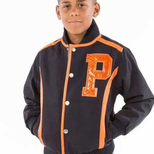 Pelle Pelle Kids Black & Orange Detroit Jacket, pellepelle.us