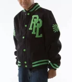 Pelle Pelle Kids Black Green Wool Varsity Jacket, pellepelle.us