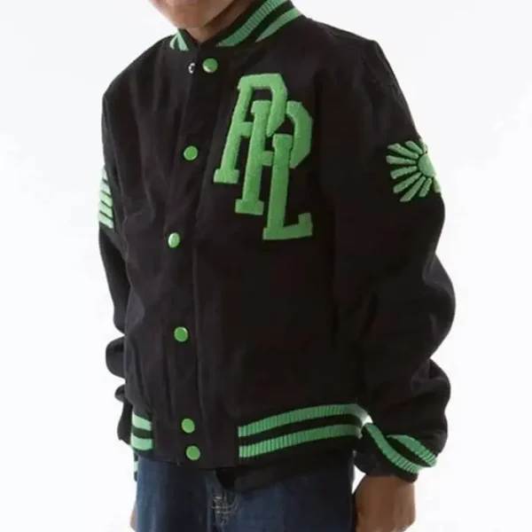 Pelle Pelle Kids Black Green Wool Varsity Jacket, pellepelle.us