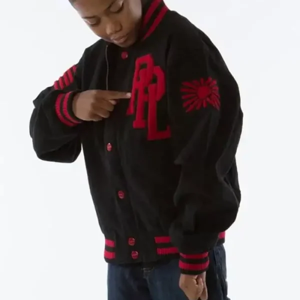 Pelle Pelle Kids Black Red Wool Varsity Jacket, pellepelle.us