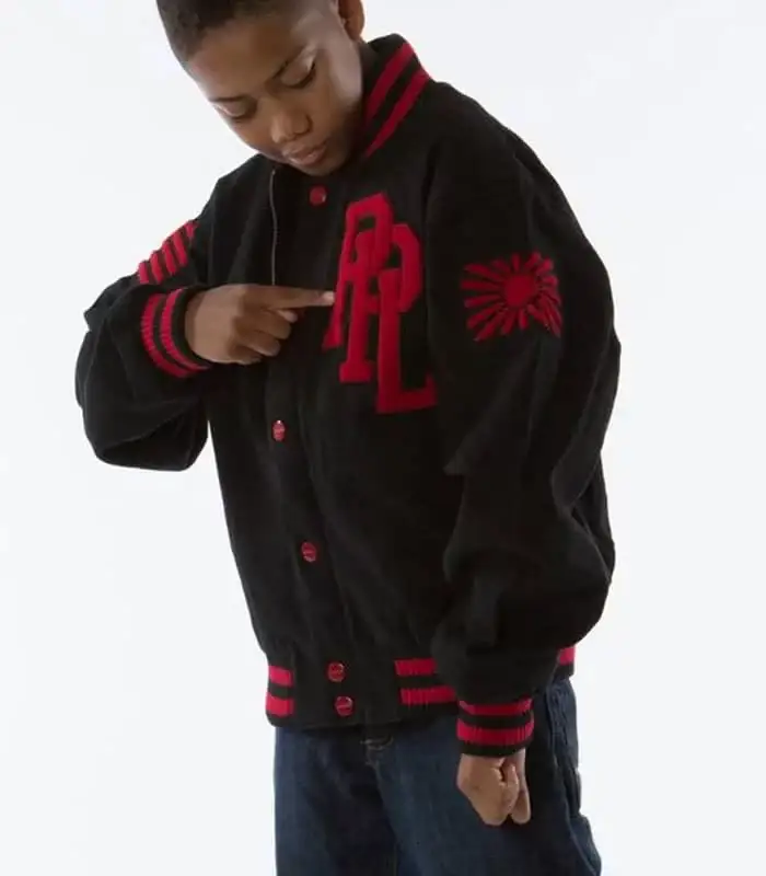 Pelle Pelle Kids Black Red Wool Varsity Jacket, pellepelle.us