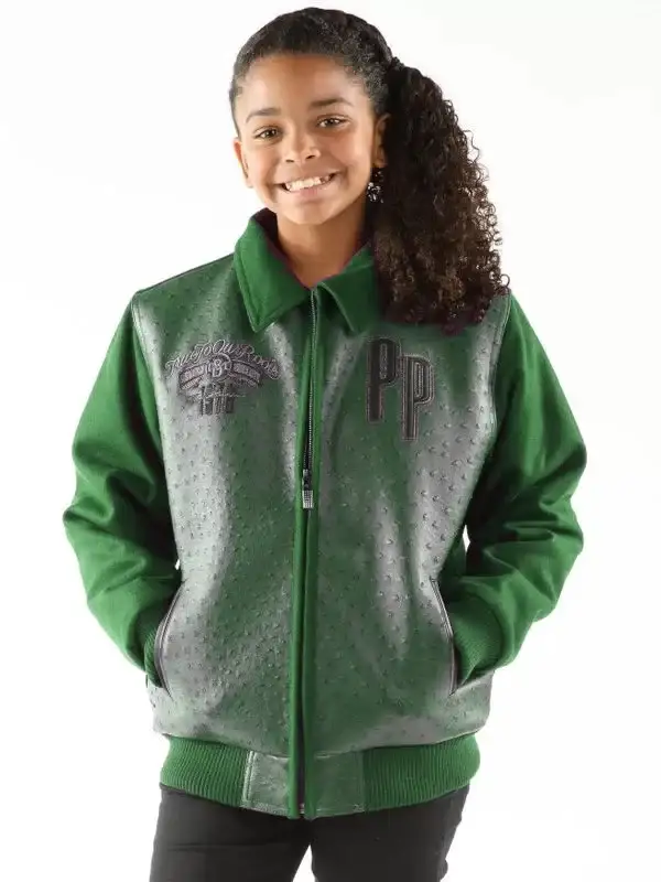 Pelle Pelle Kids Green Shirt Collar Jacket, pellepelle.us