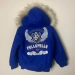 Pelle Pelle Kids Limited Fur Hooded Blue Wool Jacket