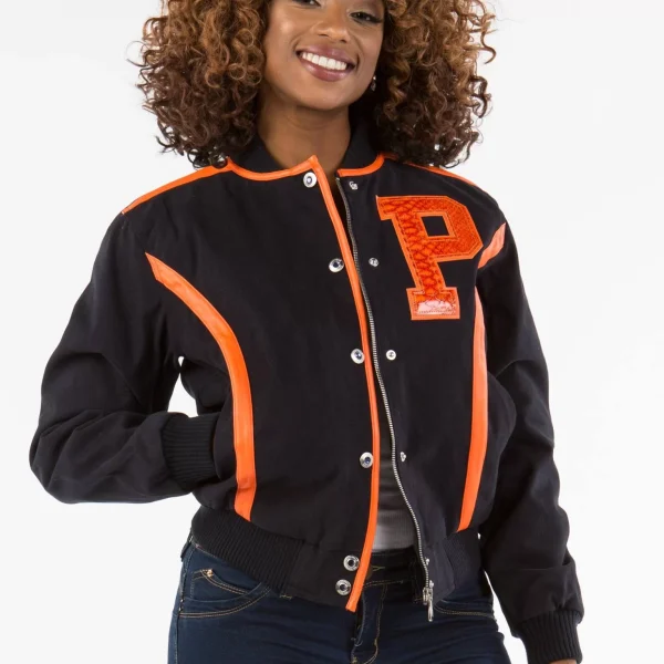 Pelle Pelle Ladies Gator P Black And Orange Jacket, pellepelle.us