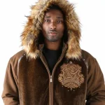 Pelle Pelle Fur Hooded Brown Wool Jacket