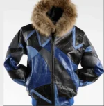 Pelle Pelle Mens Abstract Fur Hooded Blue Jacket