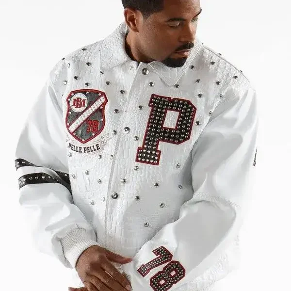 Pelle Pelle Mens All For One One For All White Leather Jacket, pellepelle.us