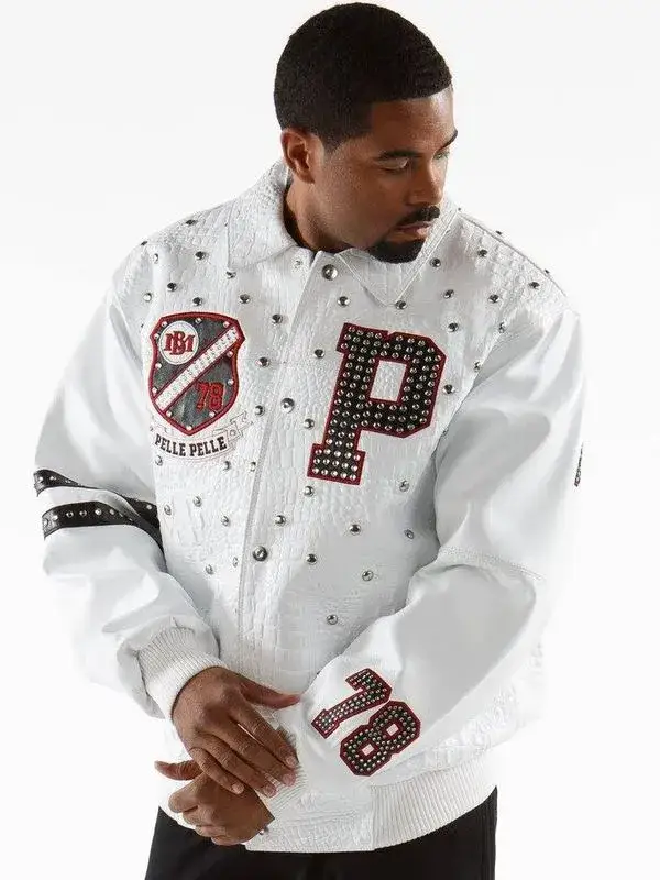 Pelle Pelle Mens All For One One For All White Leather Jacket, pellepelle.us