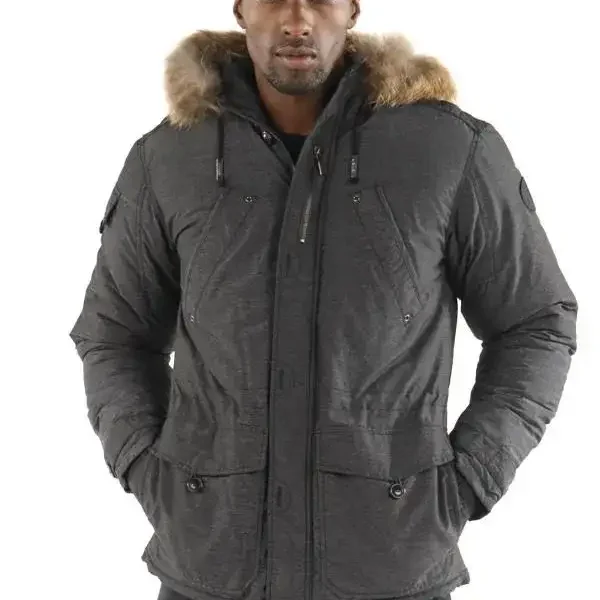 Pelle Pelle Mens Black Fur Hooded Wool Jacket, pelllepelle.us