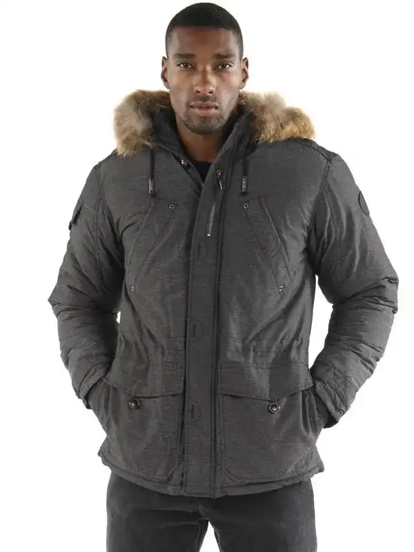 Pelle Pelle Mens Black Fur Hooded Wool Jacket, pelllepelle.us