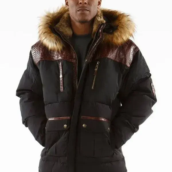 Pelle Pelle Mens Black Long Fur Hooded Coat, pellepelle.us