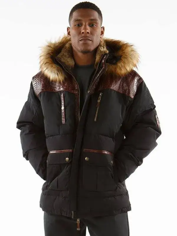 Pelle Pelle Mens Black Long Fur Hooded Coat, pellepelle.us