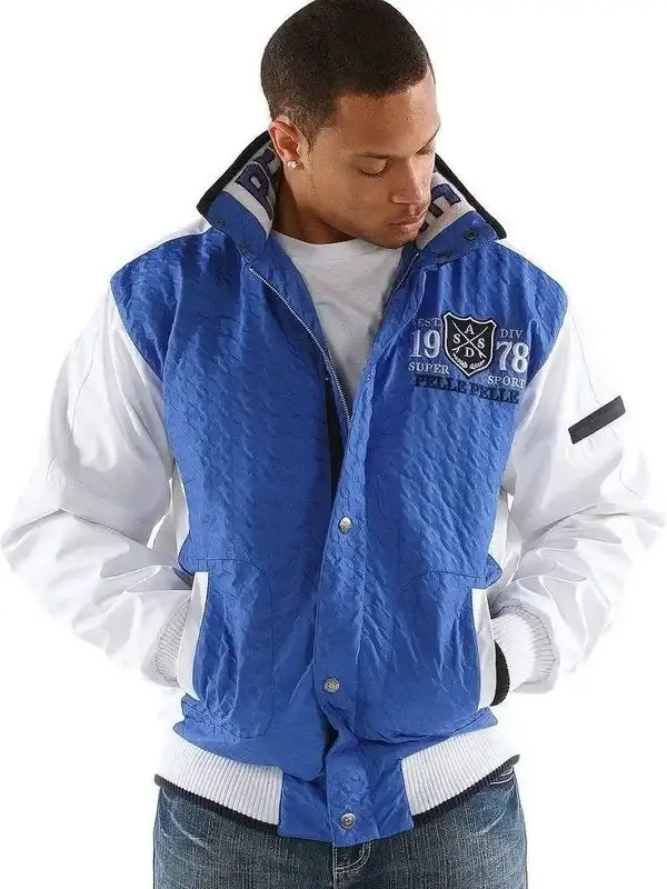 Pelle Pelle Mens Blue Super Sport Bomber Jacket, pellepelle.us