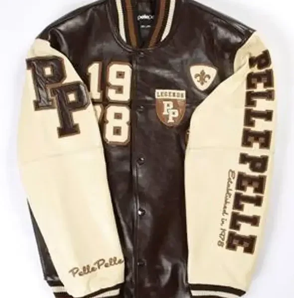 Pelle Pelle Mens Brown Varsity Bomber Leather Jacket pellepelle.us