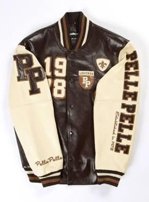 Pelle Pelle Mens Brown Varsity Bomber Leather Jacket pellepelle.us