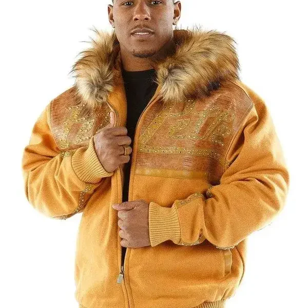 Pelle Pelle Mens Brown Fur Hooded Wool Jacket,pellepelle.us