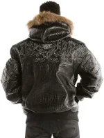 Pelle Pelle Mens Crocodile Skin Fur Hooded Black Leather Jacket