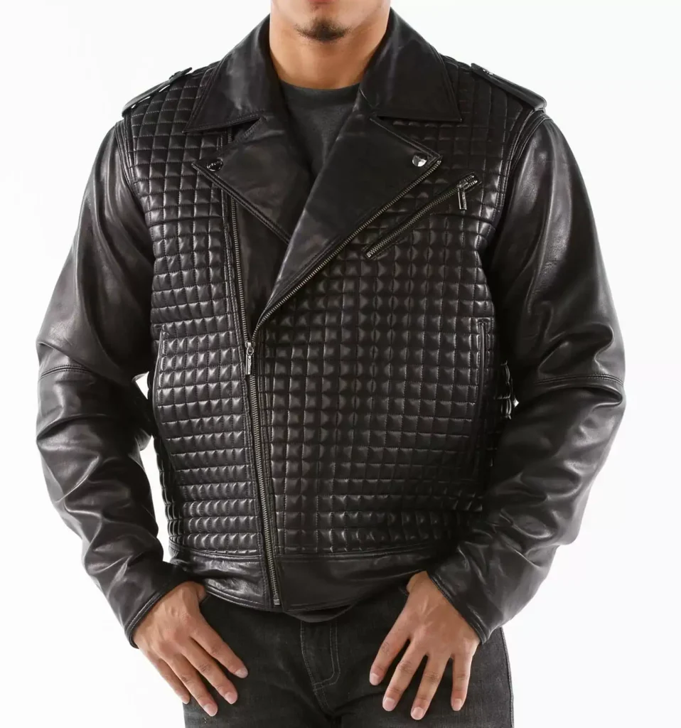 Pelle Pelle Black Houndstooth Biker Leather Jacket pellepelle.us