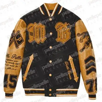 Pelle Pelle MB Black And Brown Varsity Jacket, pellepelle.us