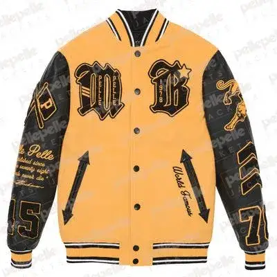 Pelle Pelle Black And Yellow Varsity Jacket, pellepelle.us