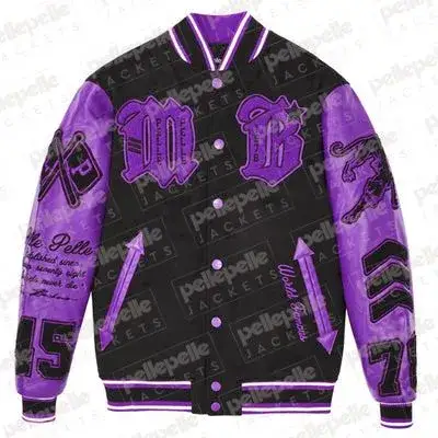 Pelle Pelle MB Black And Violet Varsity Jacket, pellepelle.us