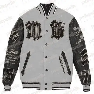 Pelle Pelle Grey MB Varsity Plush Jacket, PELLEPELLE.US