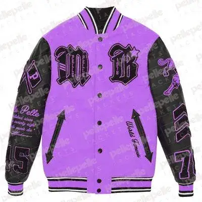 Pelle Pelle Black And Purple Varsity Jacket, pellepelle.us