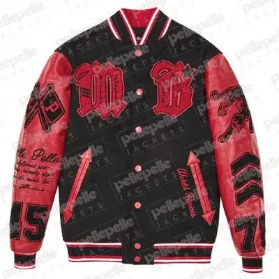 Pelle Pelle Red MB Varsity Plush Jacket, pellepelle.us