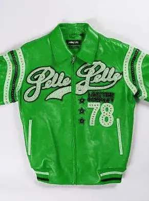 Pelle Pelle Varsity Leather Green Jacket, pellepelle.us