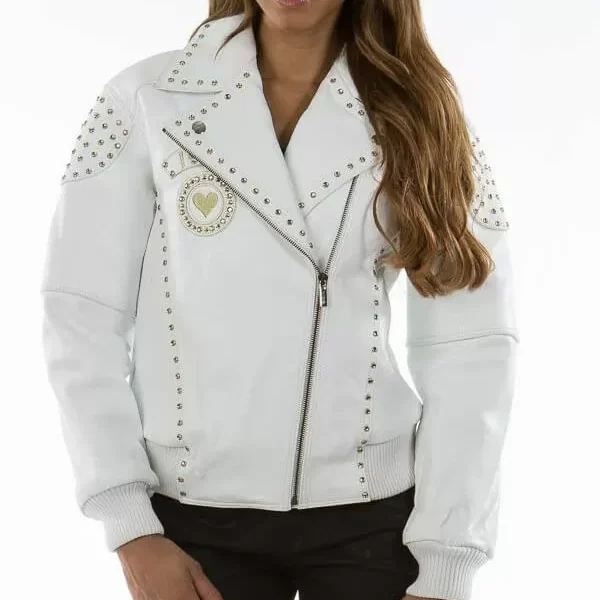 Pelle Pelle Rebel Soul White Studded Leather Jacket, pellepelle.us