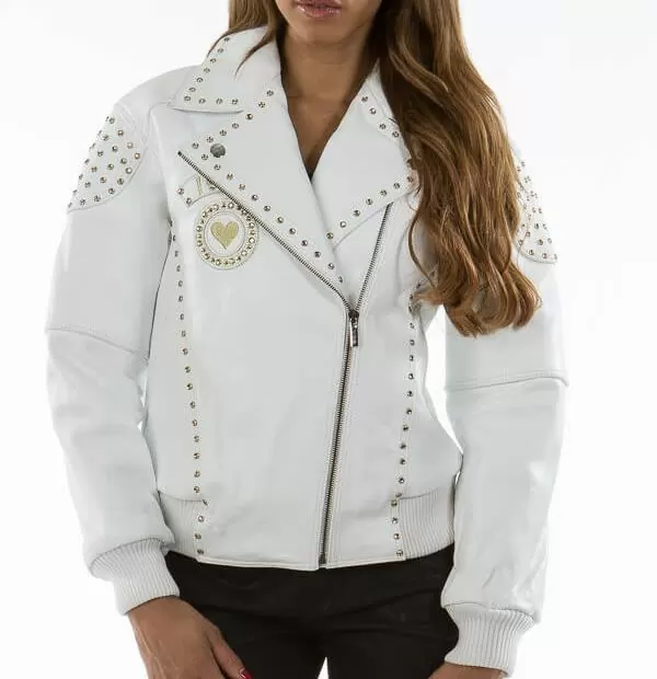 Pelle Pelle Rebel Soul White Studded Leather Jacket, pellepelle.us