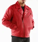 Pelle Pelle Red Houndstooth Biker Leather Jacket, pellepelle.us