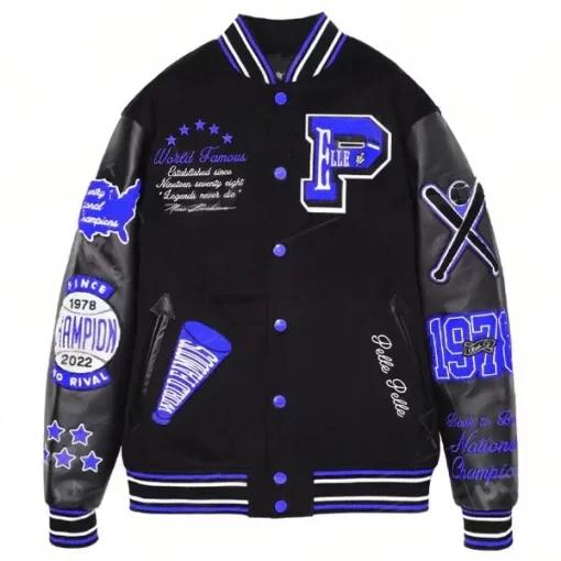 Pelle Pelle Varsity New Black And Blue Jacket, pellepelle.us