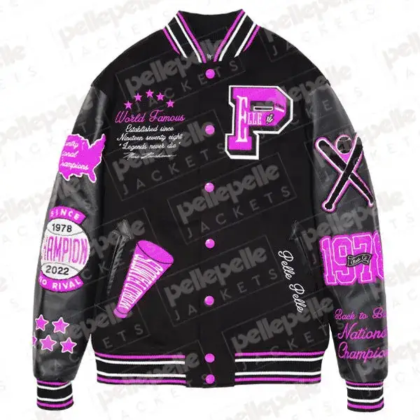 Pelle Pelle Varsity New Black and Light Purple Jacket PELLEPELLE.US