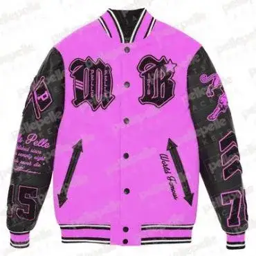 Pelle Pelle Black And Pink MB Varsity Jacket, pellepelle.us