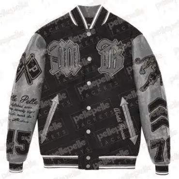 Pelle Pelle Black And Grey MB Varsity Jacket, pellepelle.us