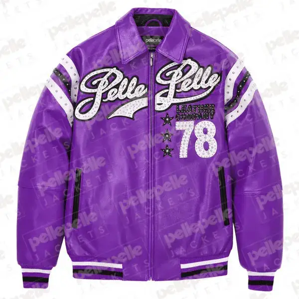 Pelle Pelle Purple Encrusted Leather Varsity Jacket, pellepelle.us