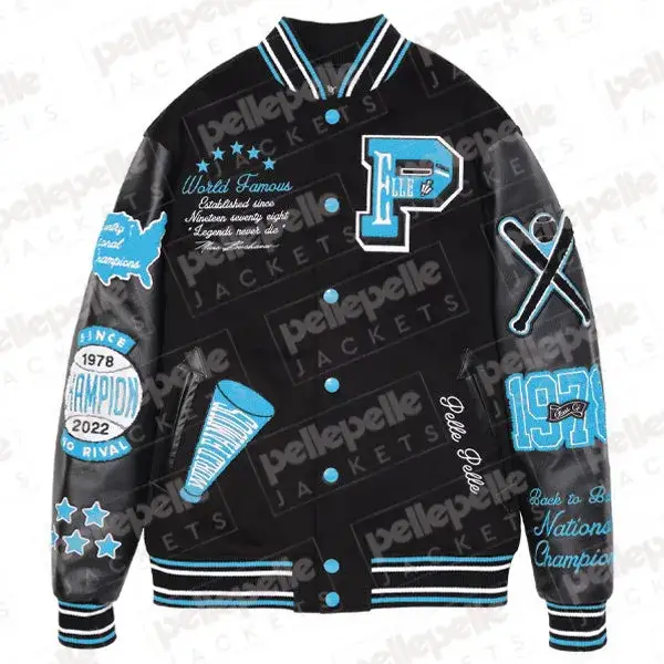 Pelle Pelle Varsity New Black and Turquoise Jacket pellepelle.us