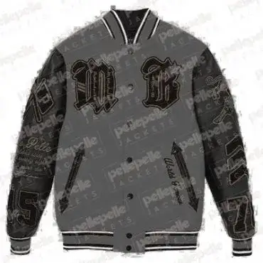 Pelle Pelle New Varsity Gray and Black Plush Jacket pellepelle.us