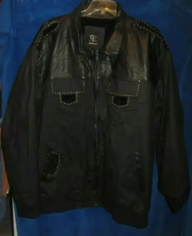 Pelle Pelle Black Studded Leather Zipper Jacket, pellepelle.us